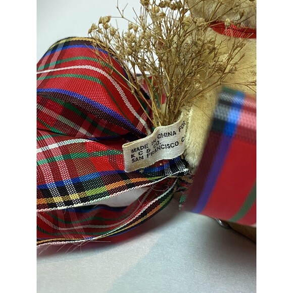 Vintage Handmade Teddy Bear Plush Jointed Tartan Bow Clip-On Christmas Ornament - Picture 6 of 6